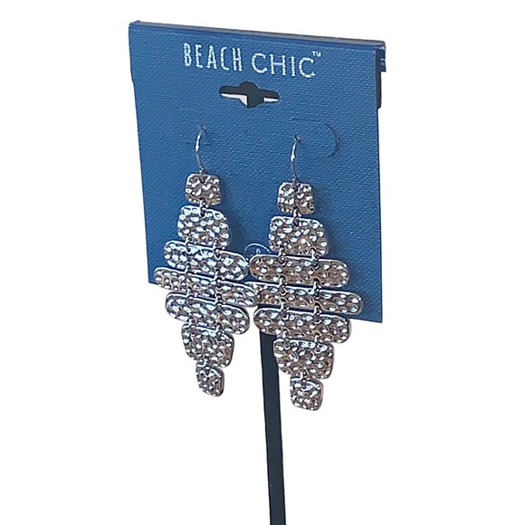 Beach Chic Hammered Fine Silver-Plated Dangle Chandlier Statement Earrings NWT - Picture 3 of 4